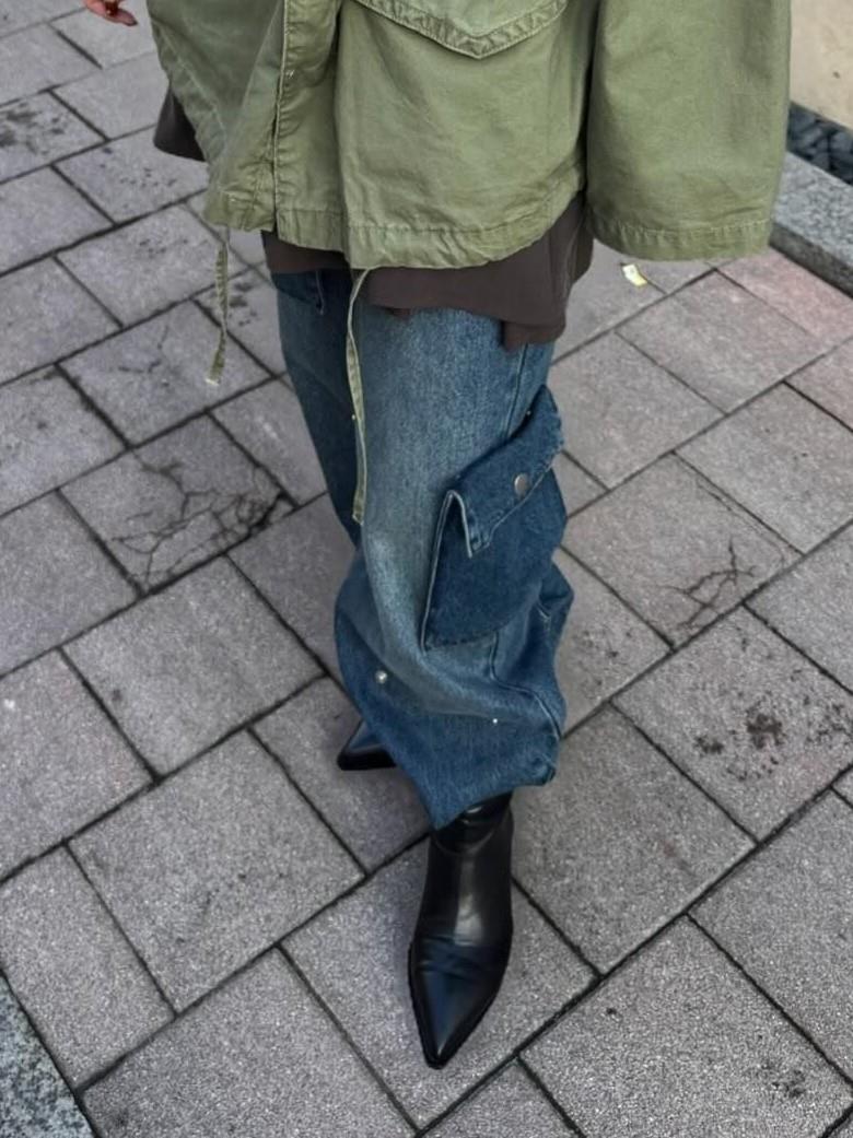 可拆式立體口袋牛仔褲